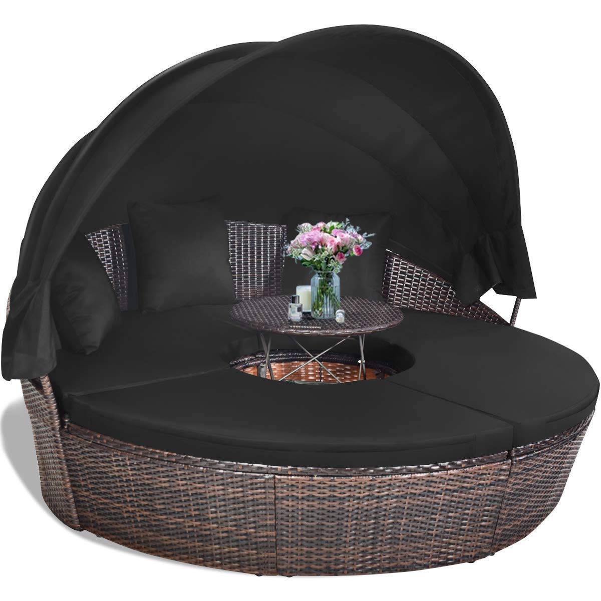 Round Outdoor Daybed Set with Canopy