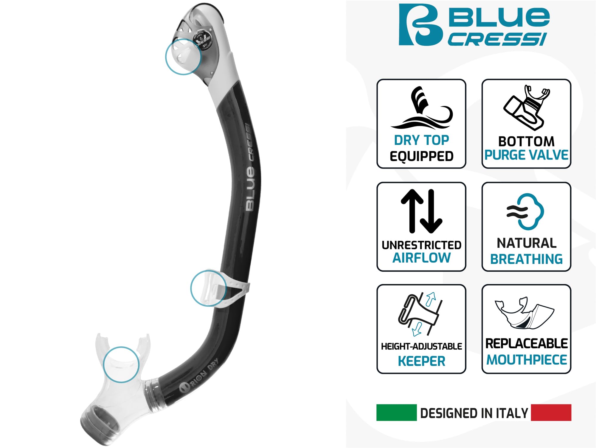 Cressi Adult Snorkel Set (Mask, Dry Snorkel, Adjustable Fins) - Light for Travel - Ocean Set: Designed in Italy