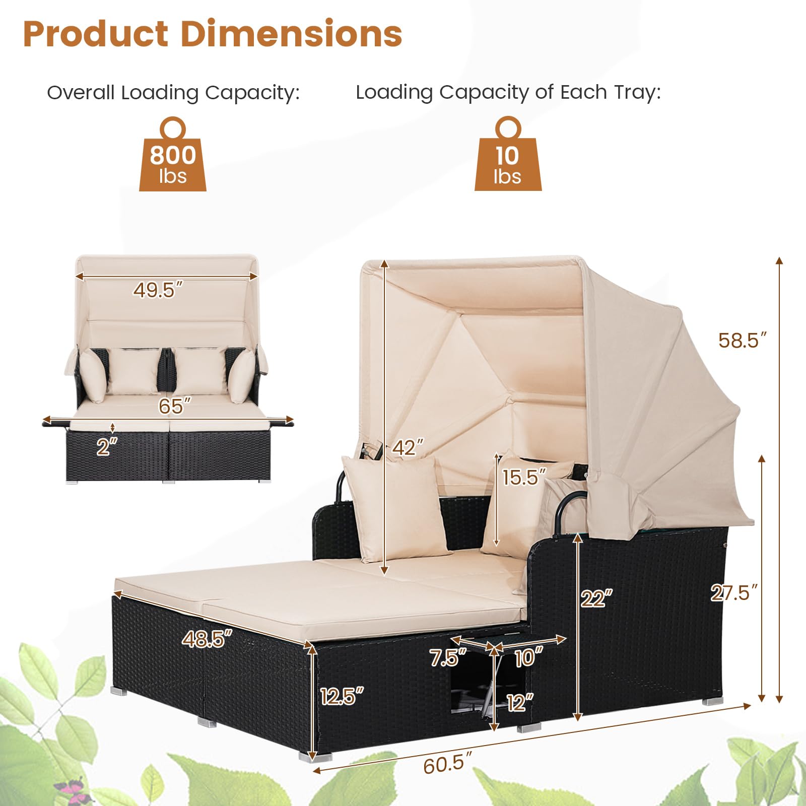Outdoor Rattan Daybed with Canopy