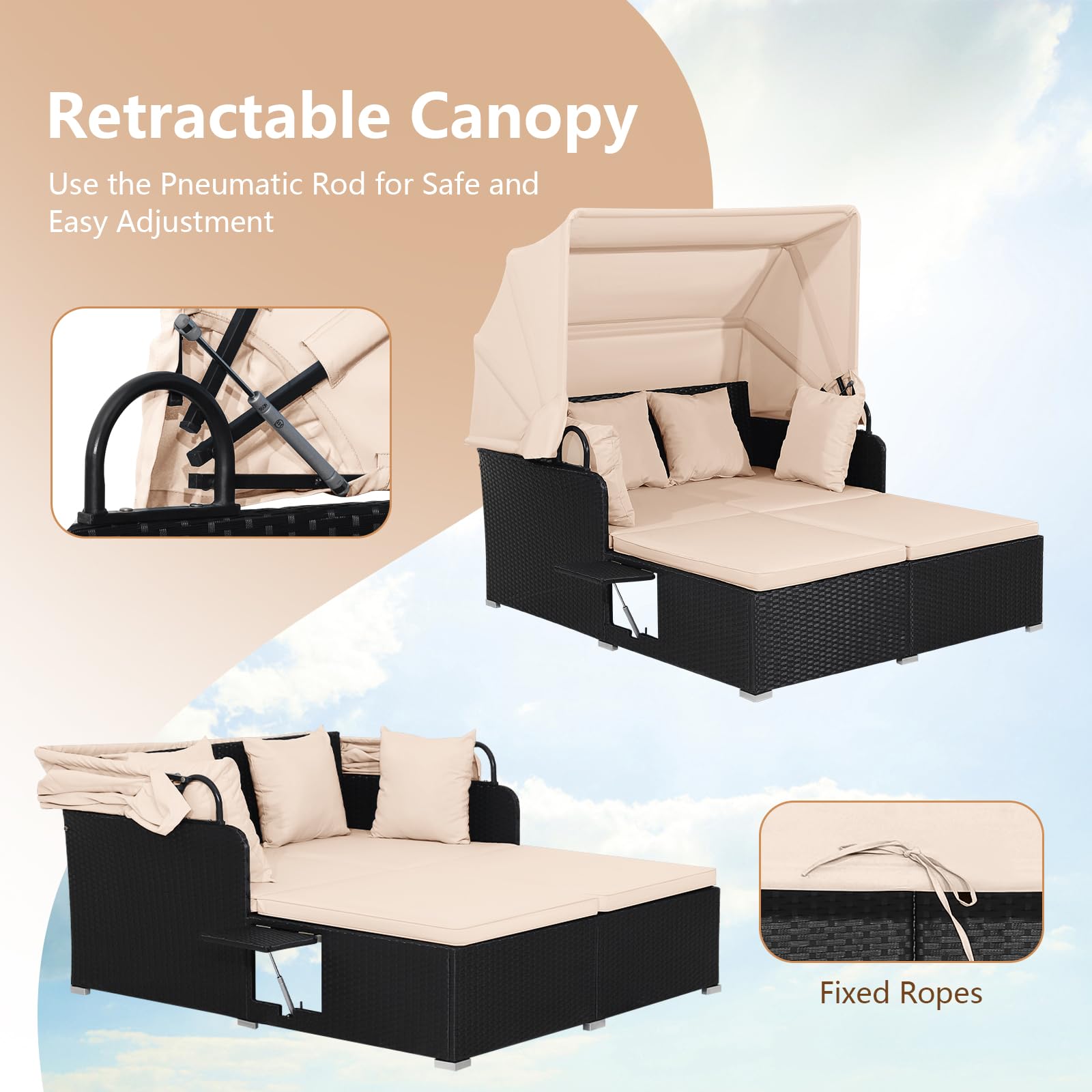 Outdoor Rattan Daybed with Canopy