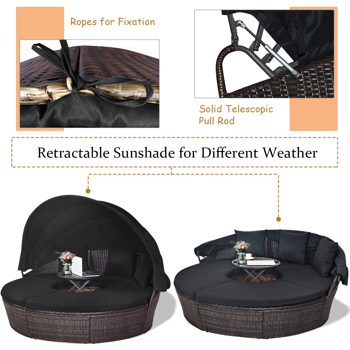 Round Outdoor Daybed Set with Canopy