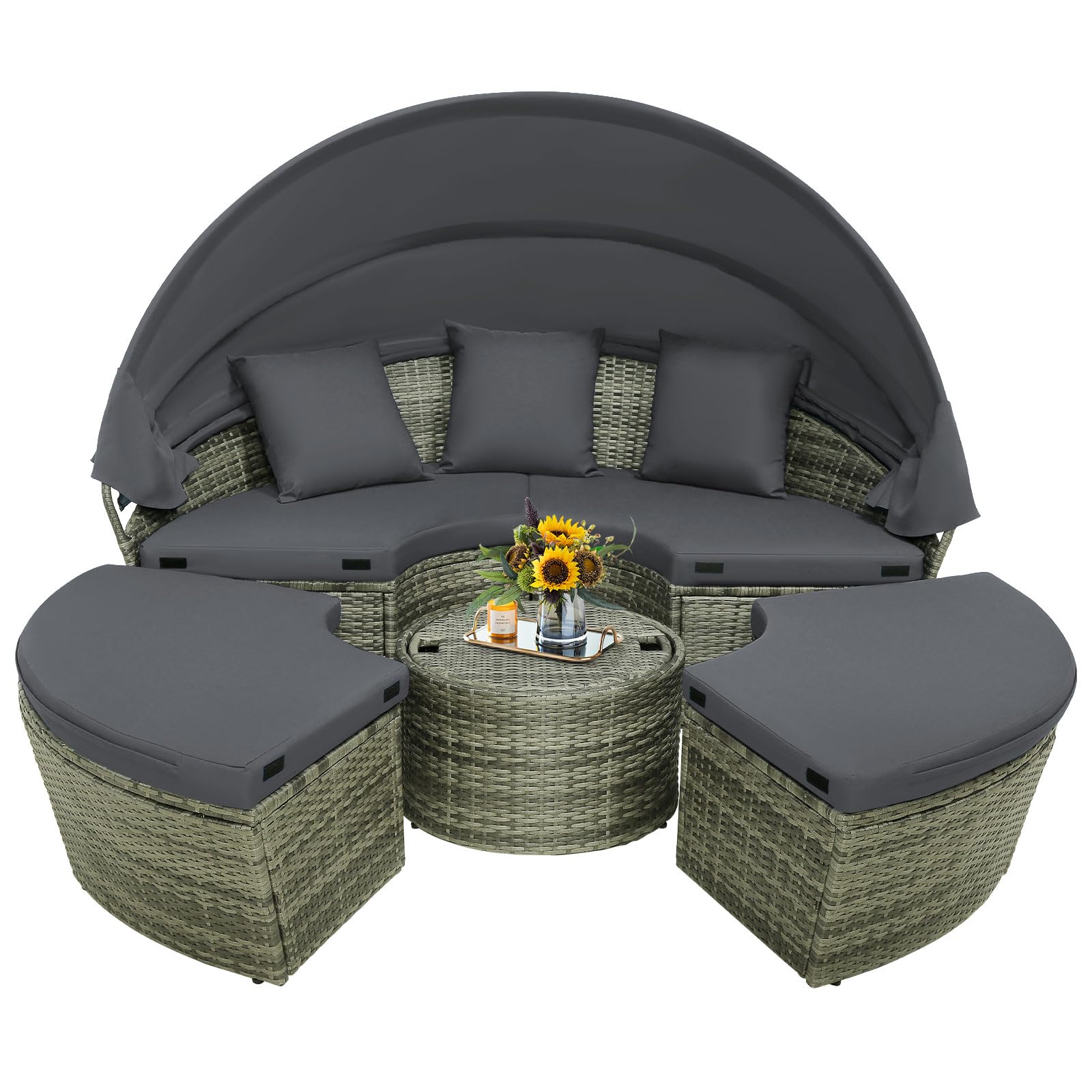 Round Outdoor Daybed Set with Canopy
