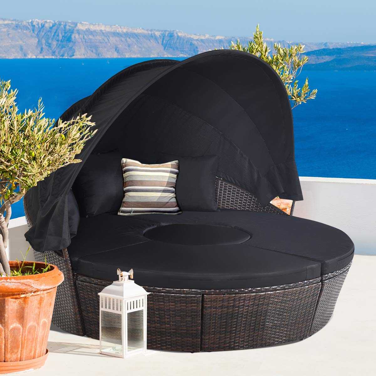 Round Outdoor Daybed Set with Canopy
