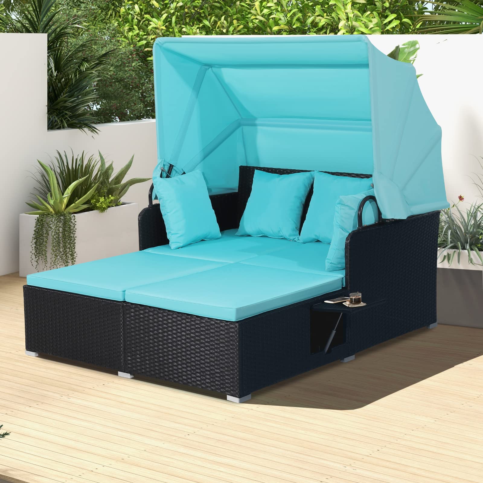 Outdoor Rattan Daybed with Canopy