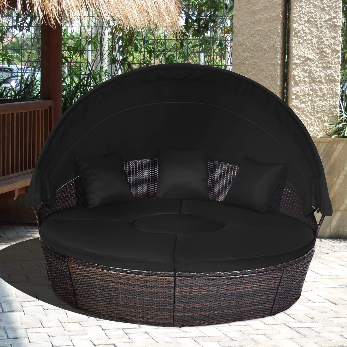 Round Outdoor Daybed Set with Canopy