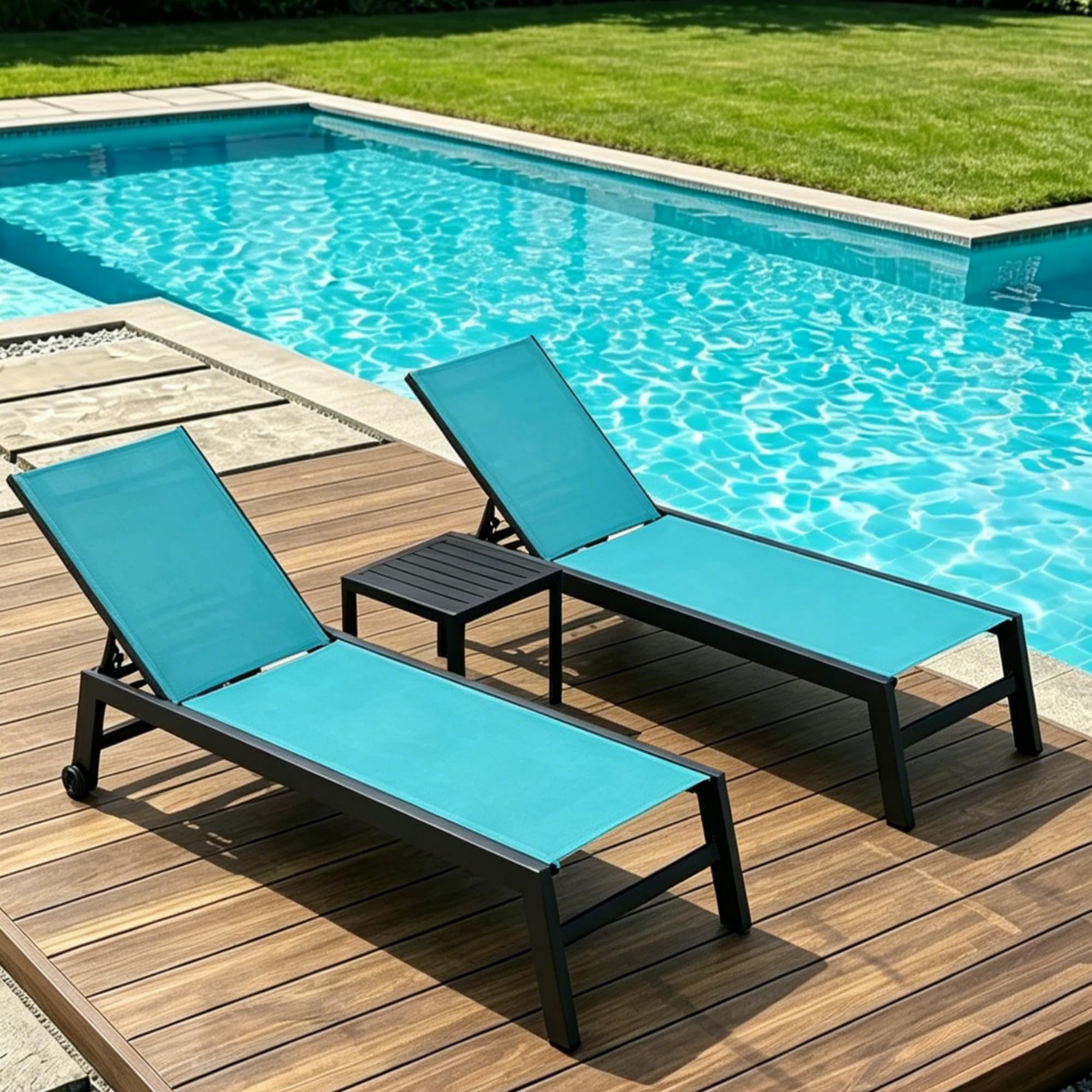 Outdoor Chaise Lounge Set with Table