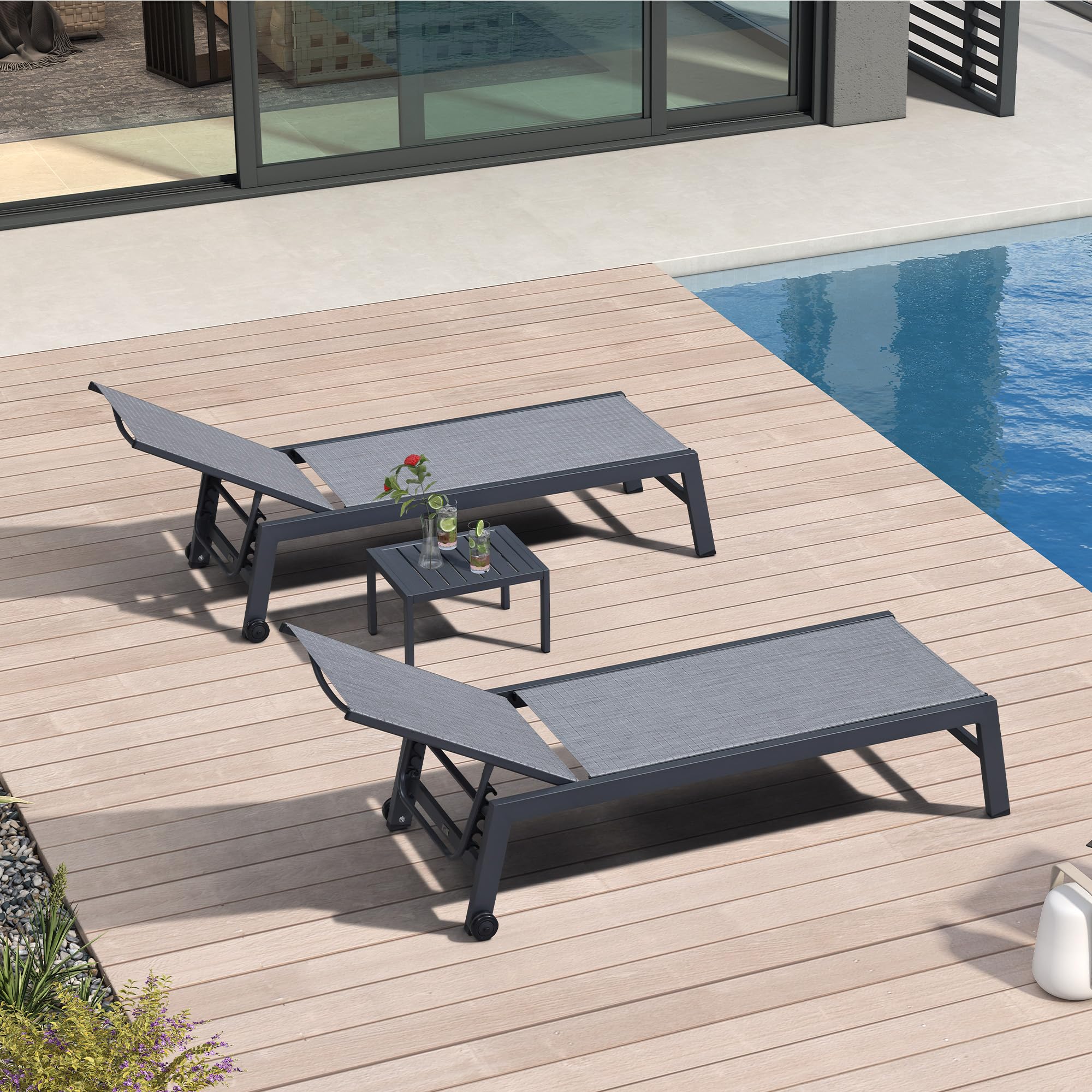 Outdoor Chaise Lounge Set with Table