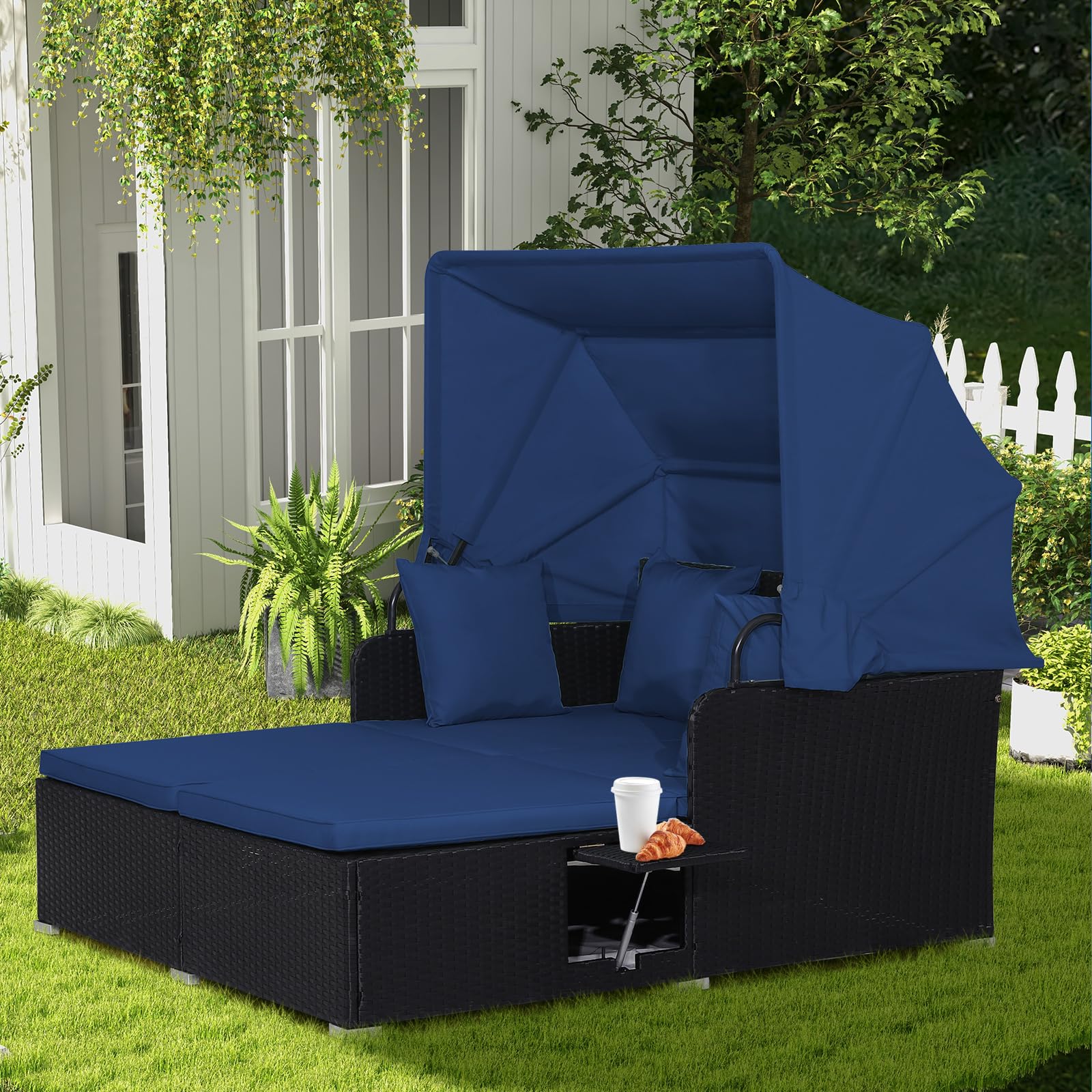 Outdoor Rattan Daybed with Canopy