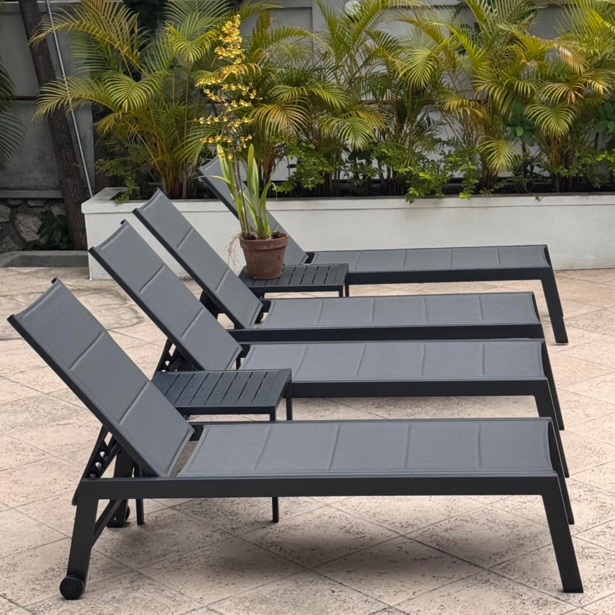 Outdoor Chaise Lounge Set with Table