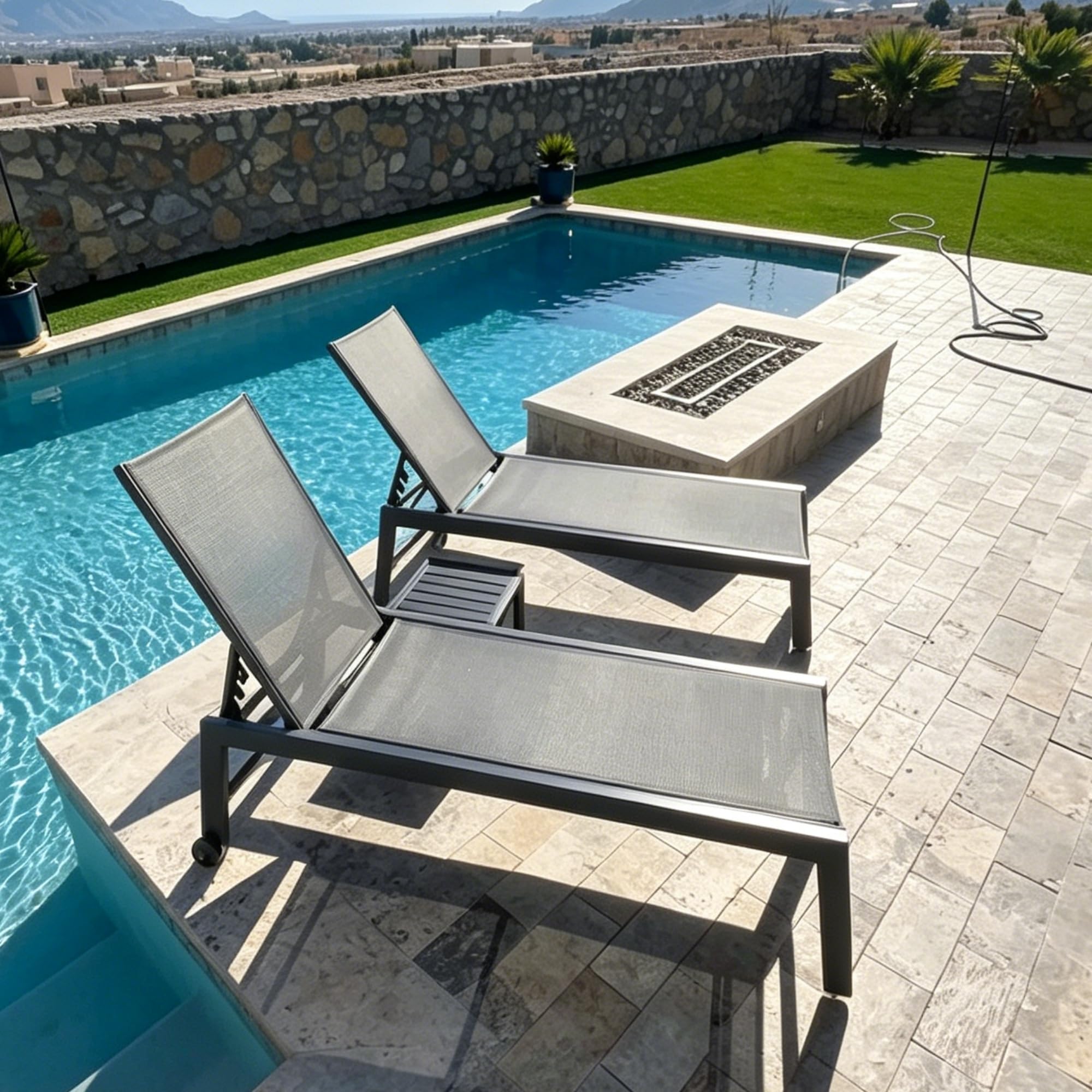 Outdoor Chaise Lounge Set with Table