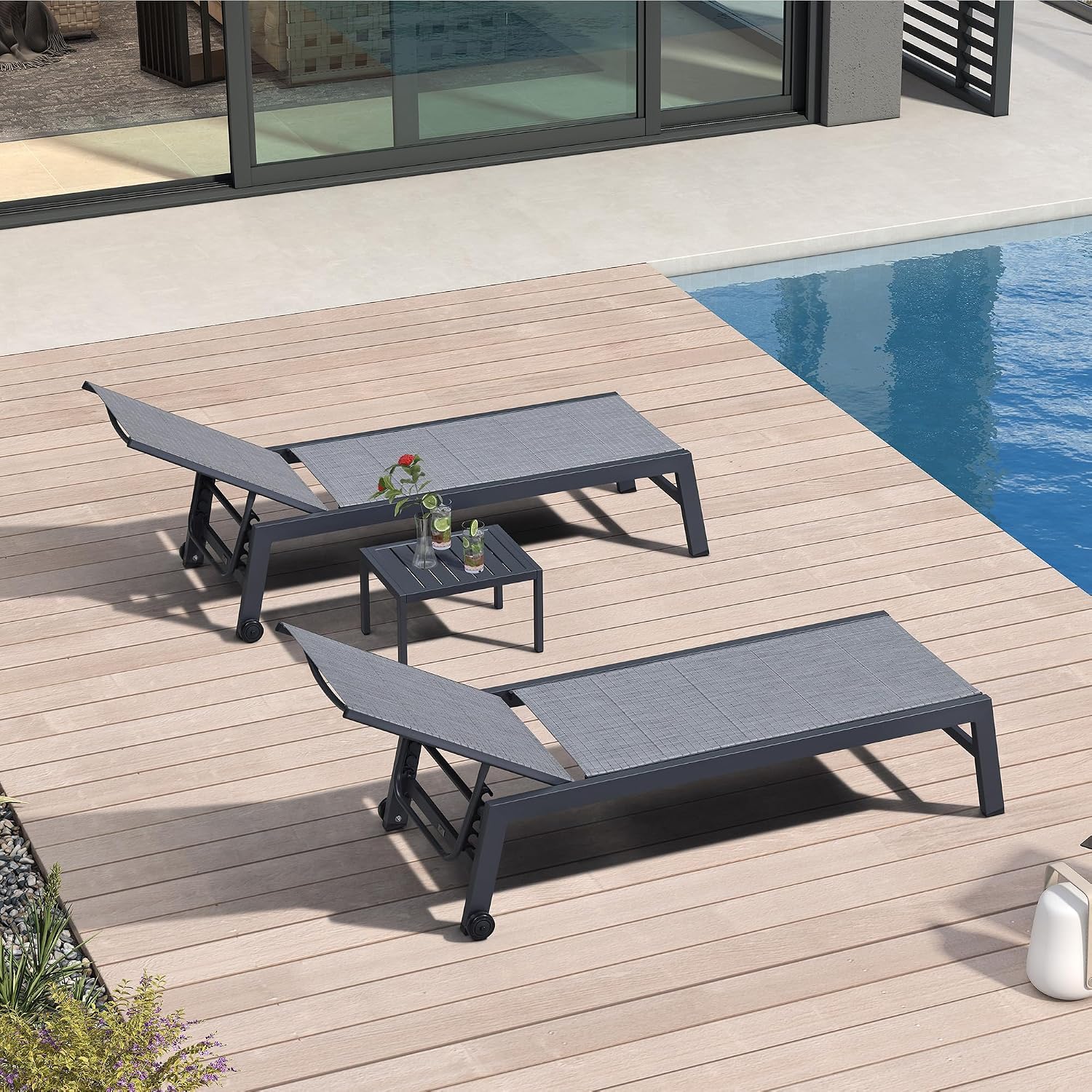 Outdoor Chaise Lounge Set with Table