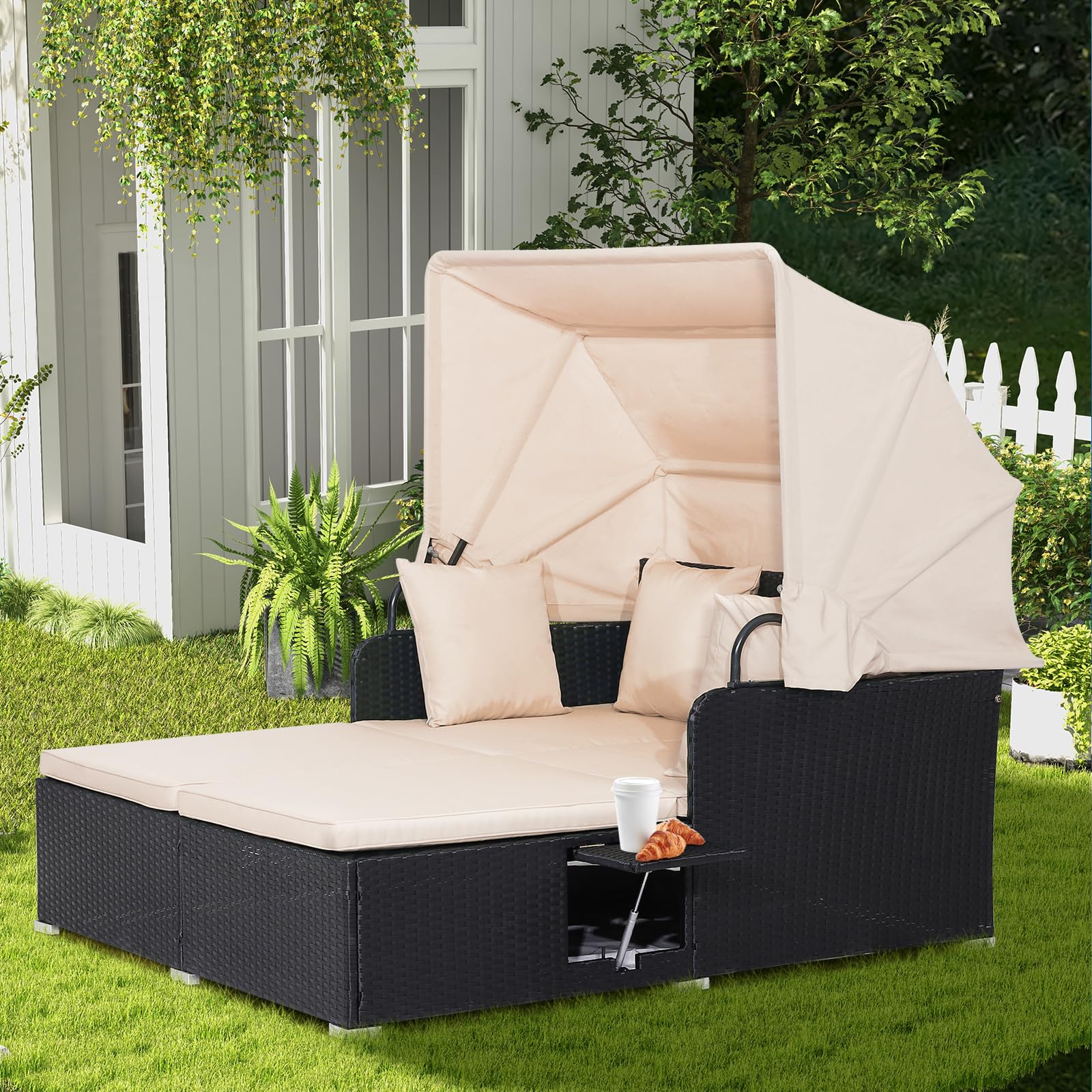 Outdoor Rattan Daybed with Canopy