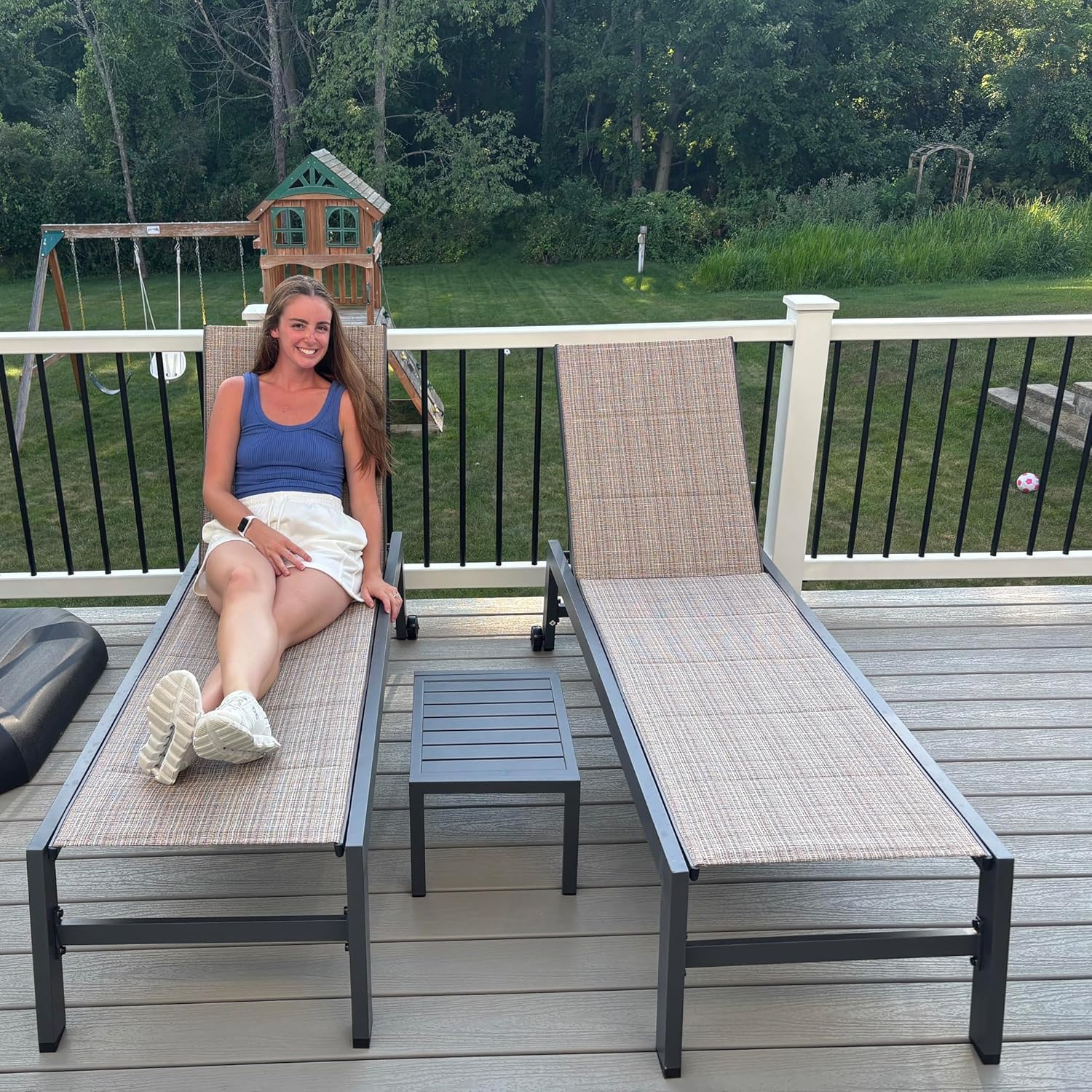 Outdoor Chaise Lounge Set with Table