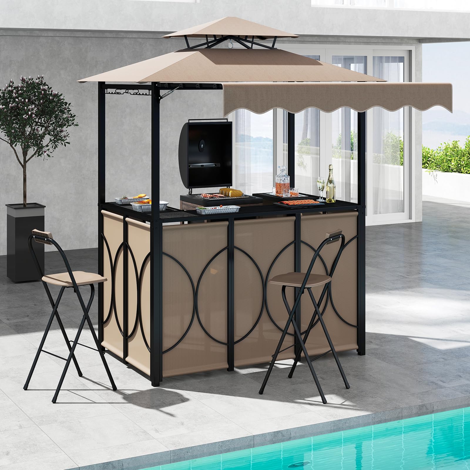 3-Piece Patio Bar Set with Awning