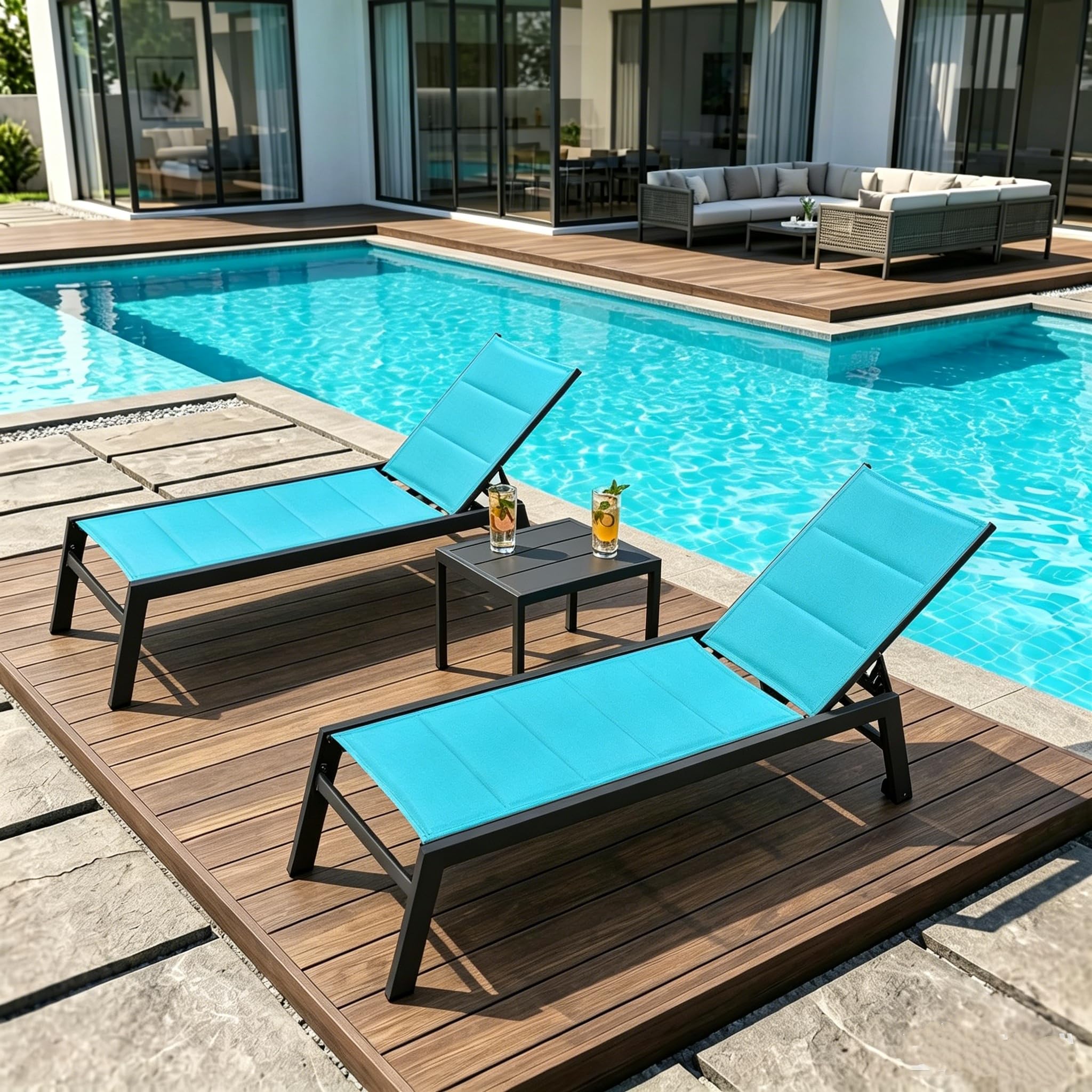 Outdoor Chaise Lounge Set with Table