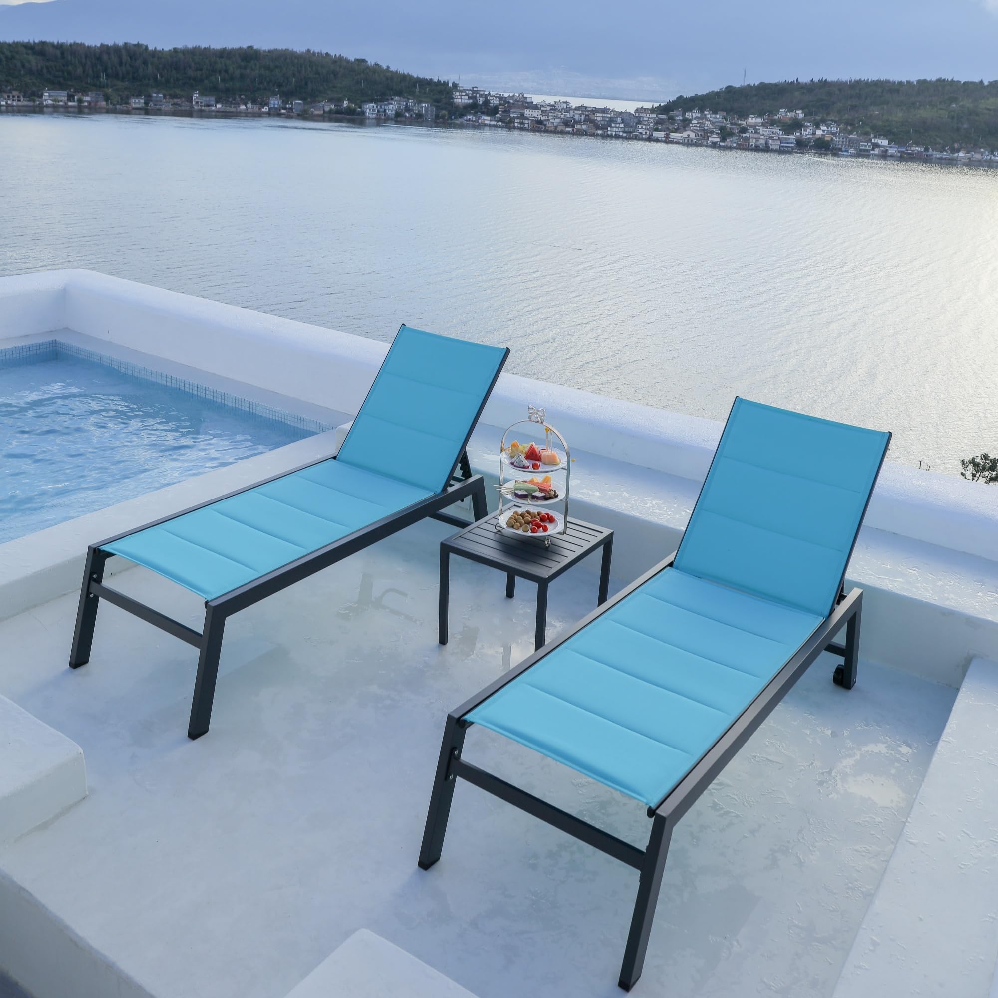 Outdoor Chaise Lounge Set with Table