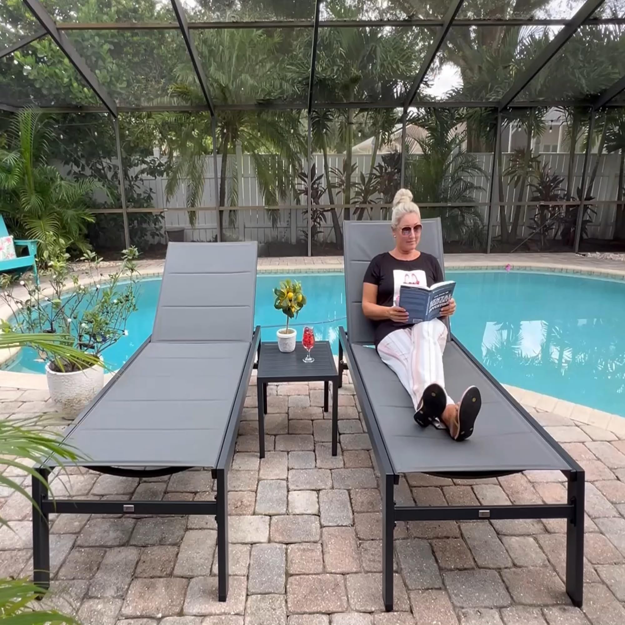 Outdoor Chaise Lounge Set with Table