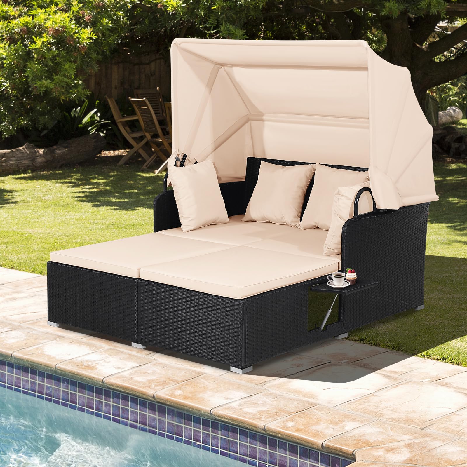 Outdoor Rattan Daybed with Canopy