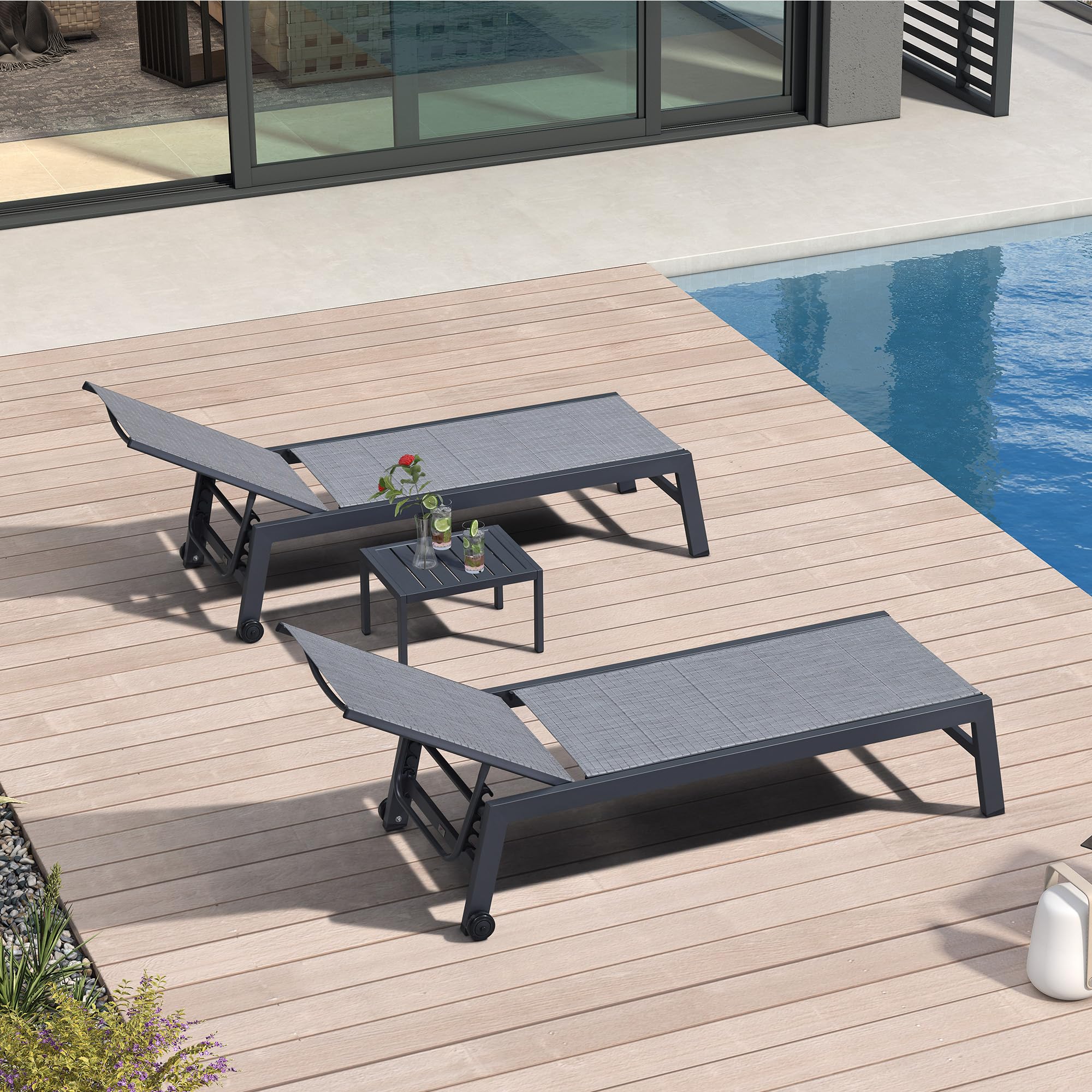 Outdoor Chaise Lounge Set with Table