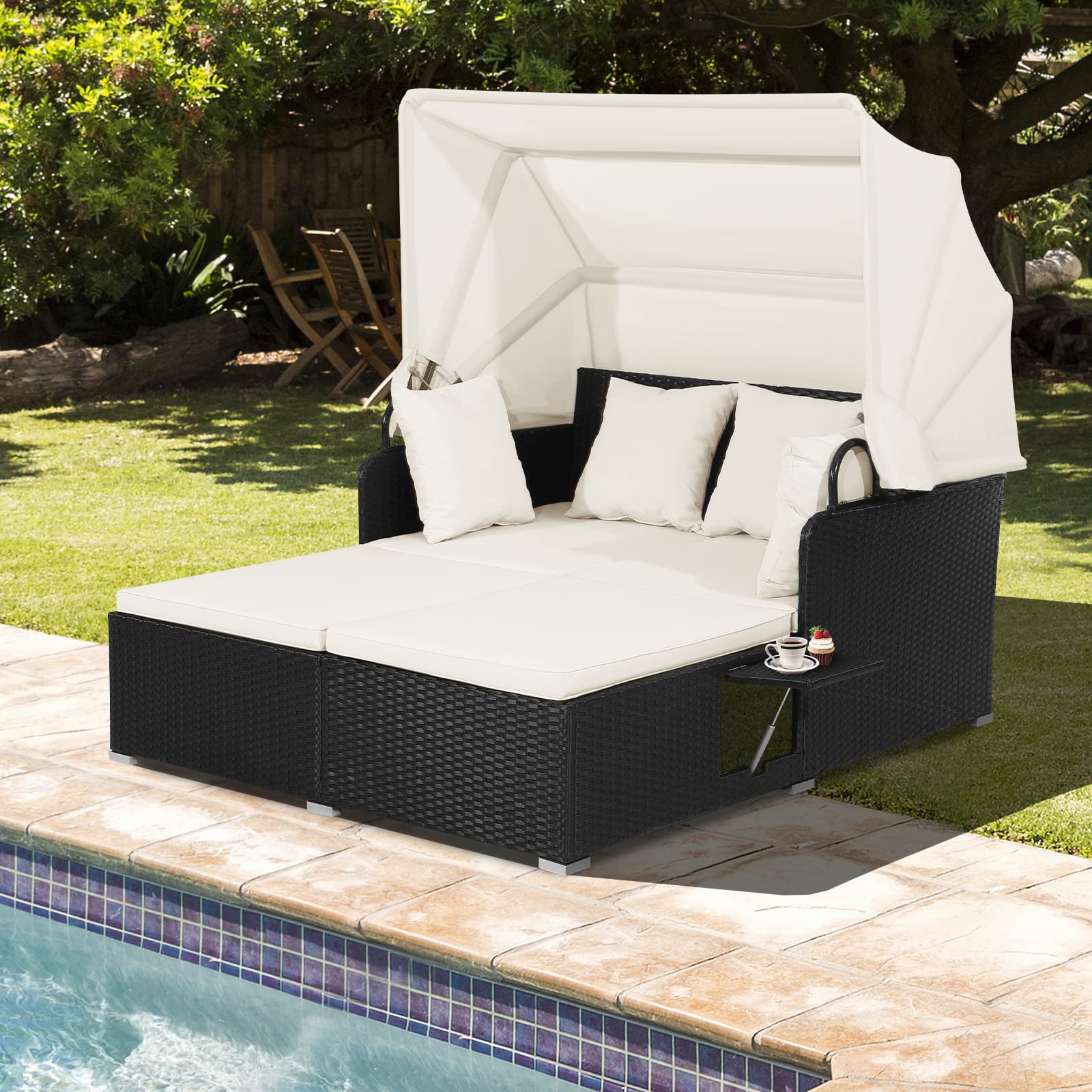 Outdoor Rattan Daybed with Canopy