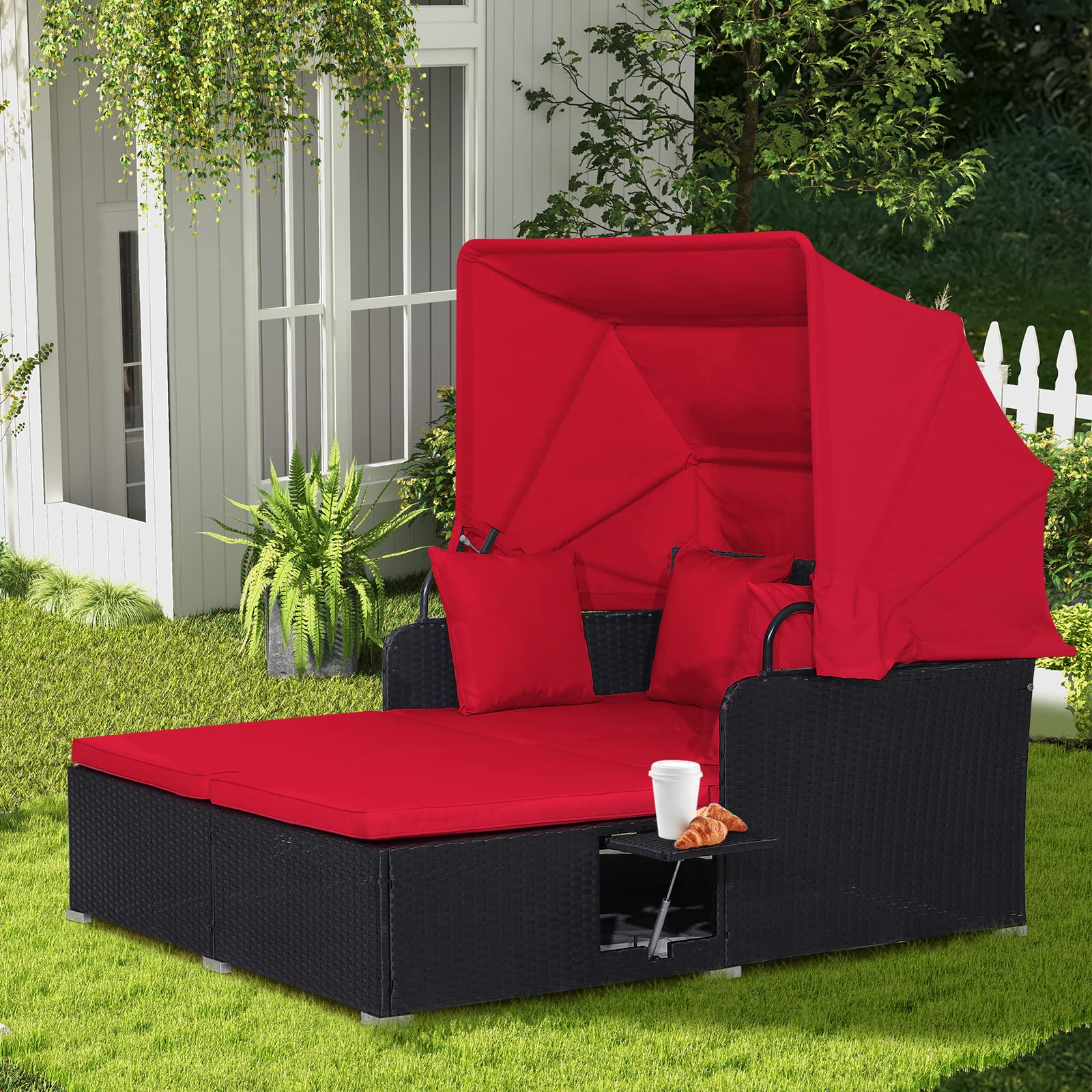 Outdoor Rattan Daybed with Canopy