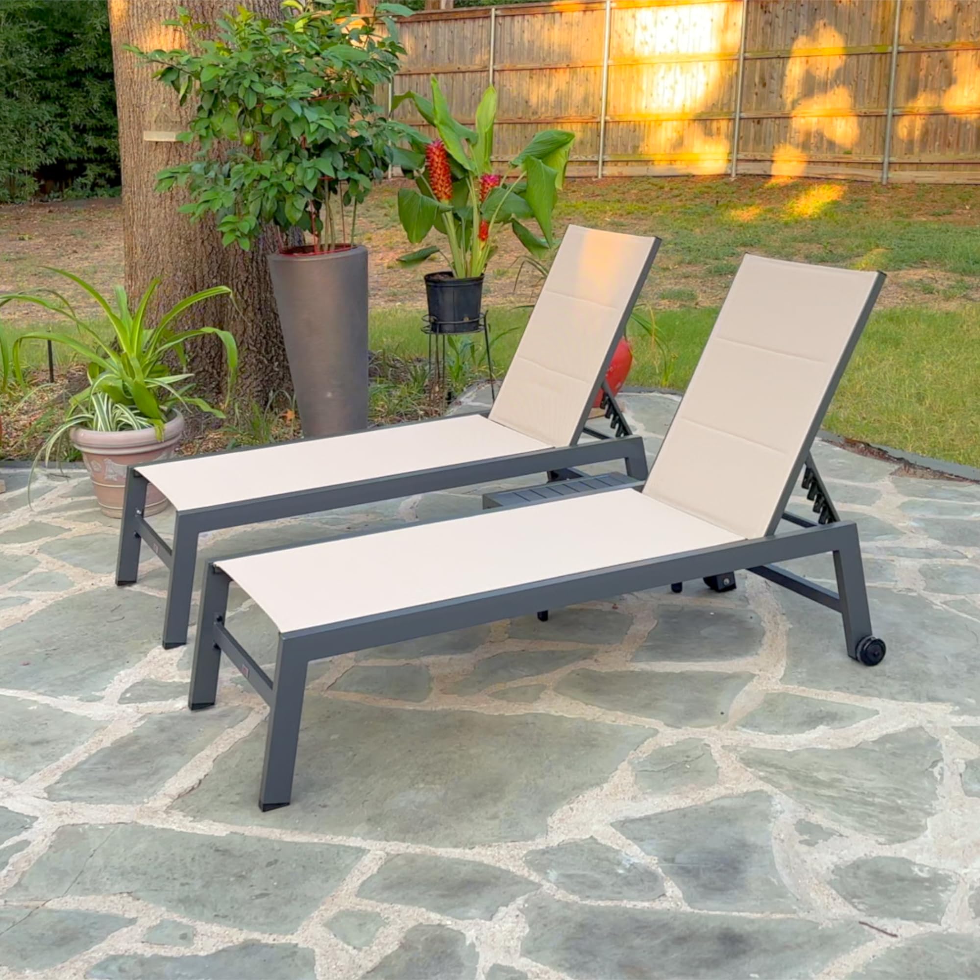 Outdoor Chaise Lounge Set with Table