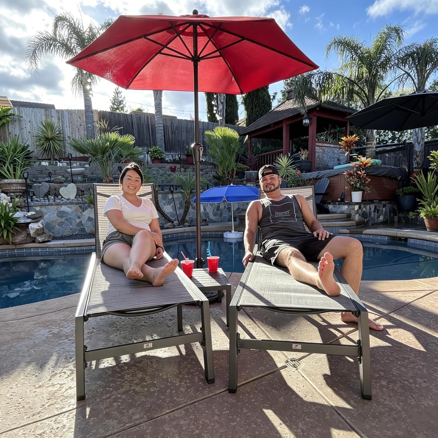 Outdoor Chaise Lounge Set with Table
