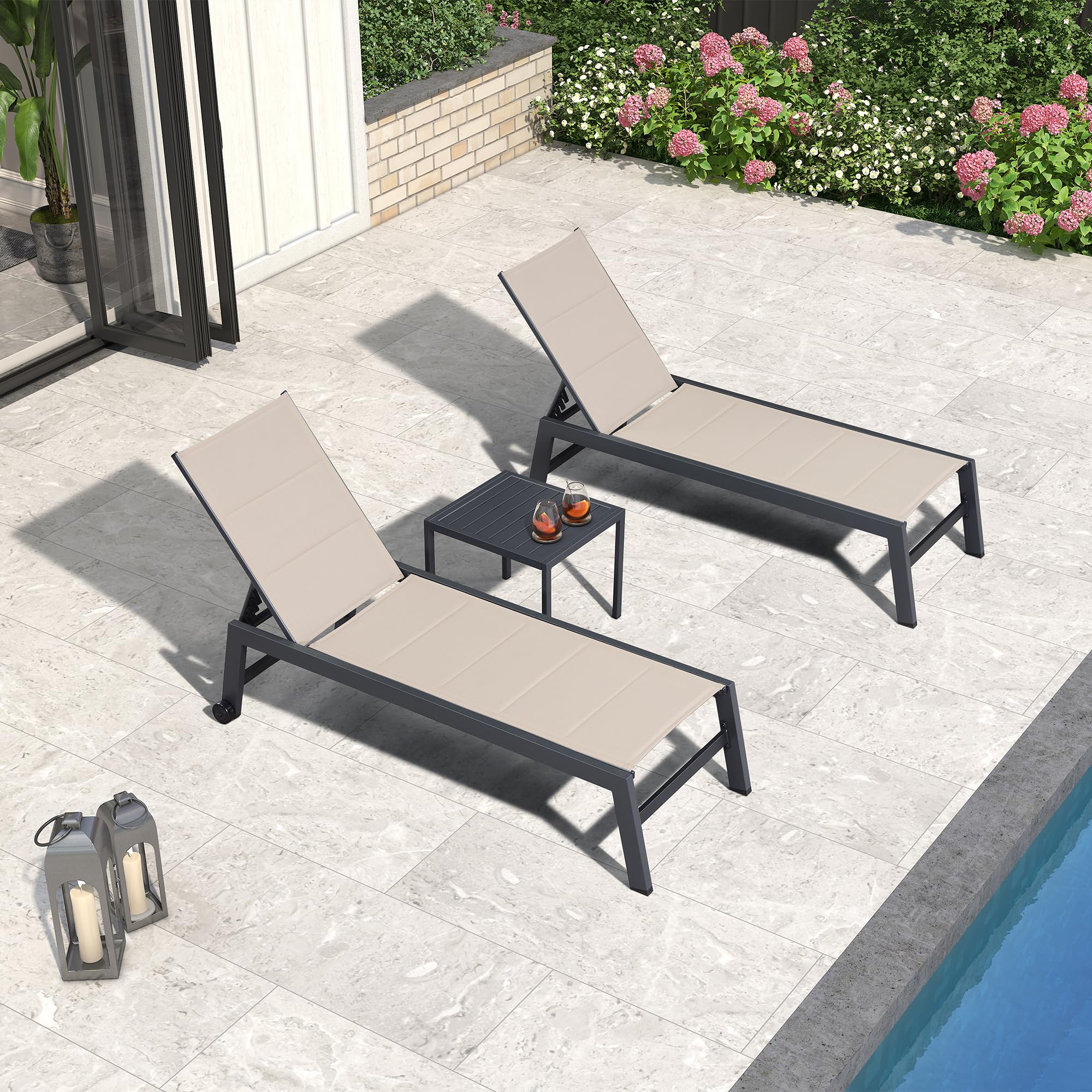 Outdoor Chaise Lounge Set with Table