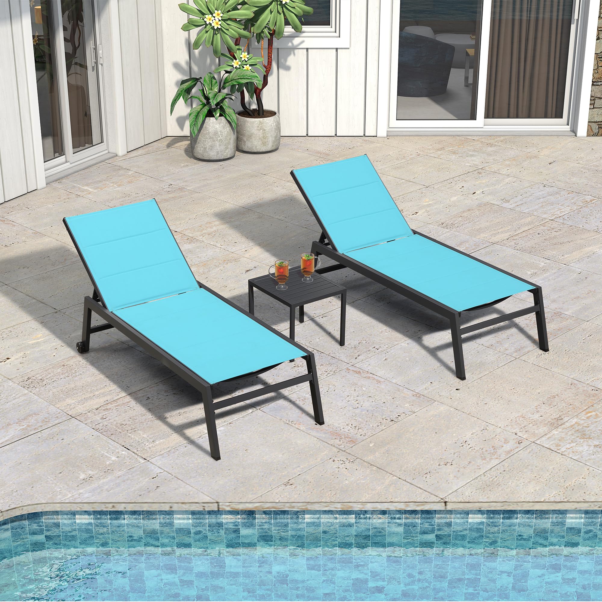 Outdoor Chaise Lounge Set with Table