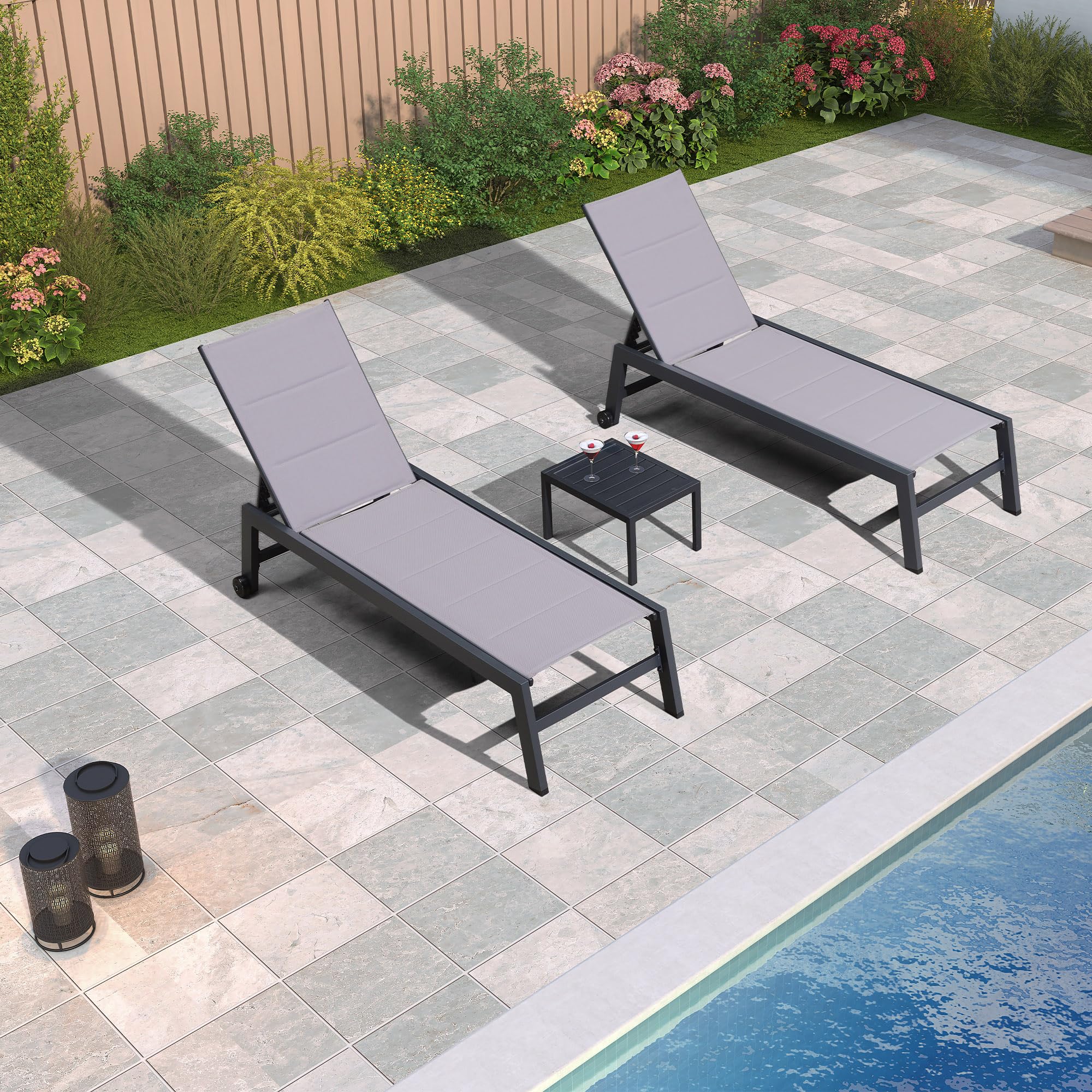 Outdoor Chaise Lounge Set with Table