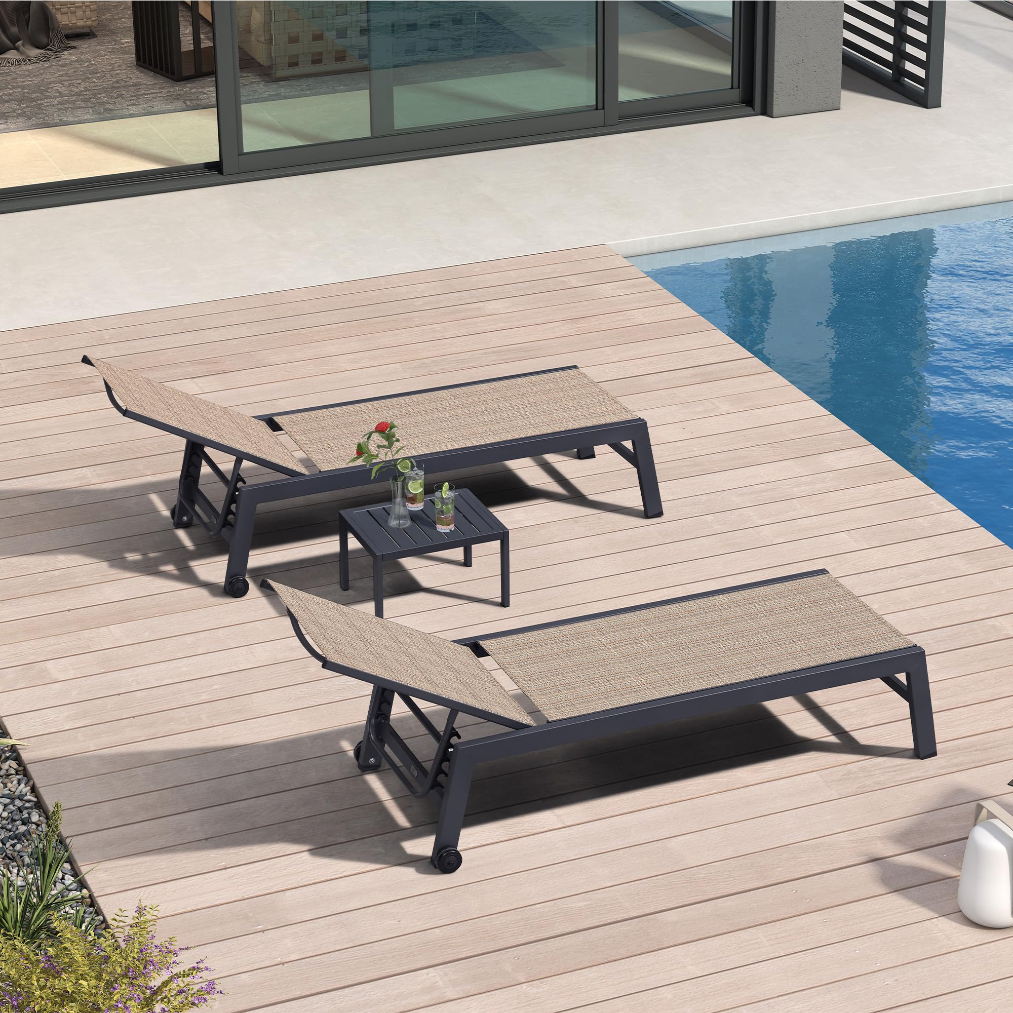 Outdoor Chaise Lounge Set with Table