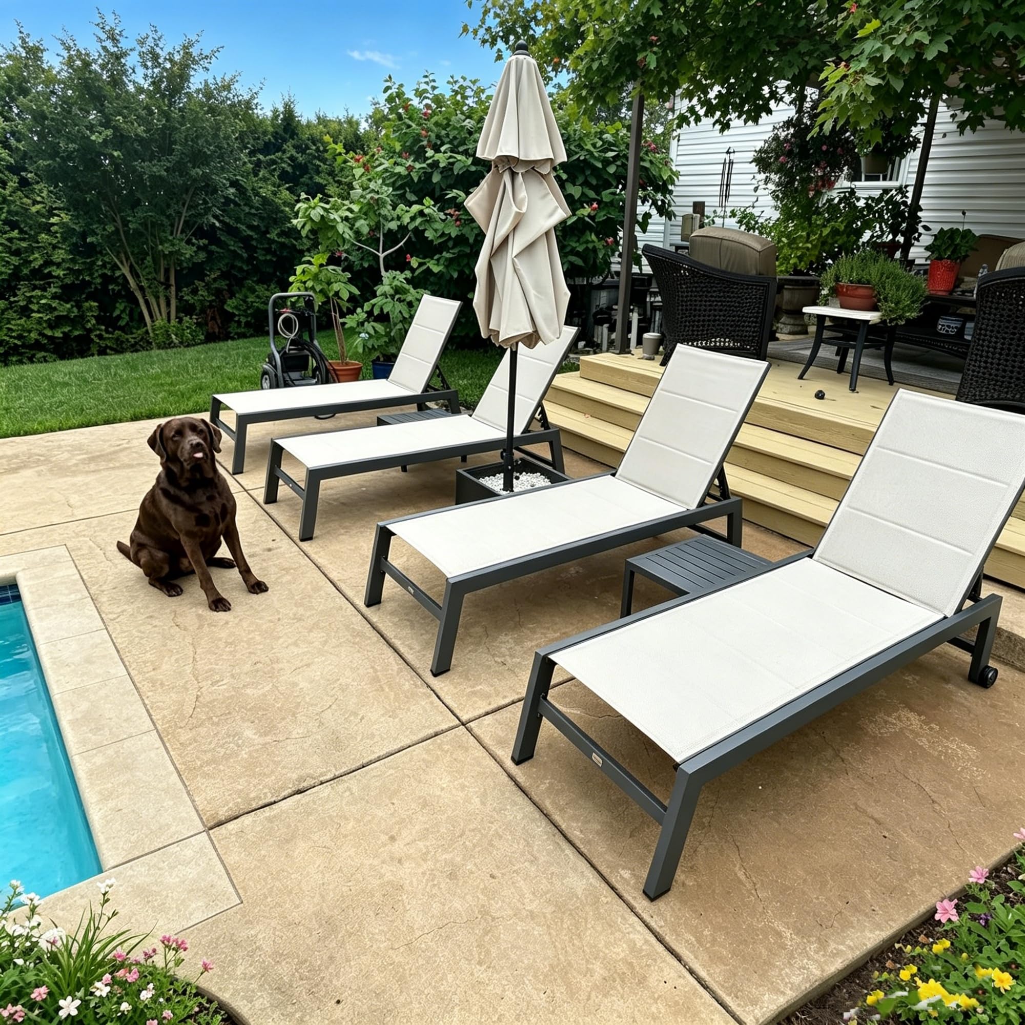 Outdoor Chaise Lounge Set with Table