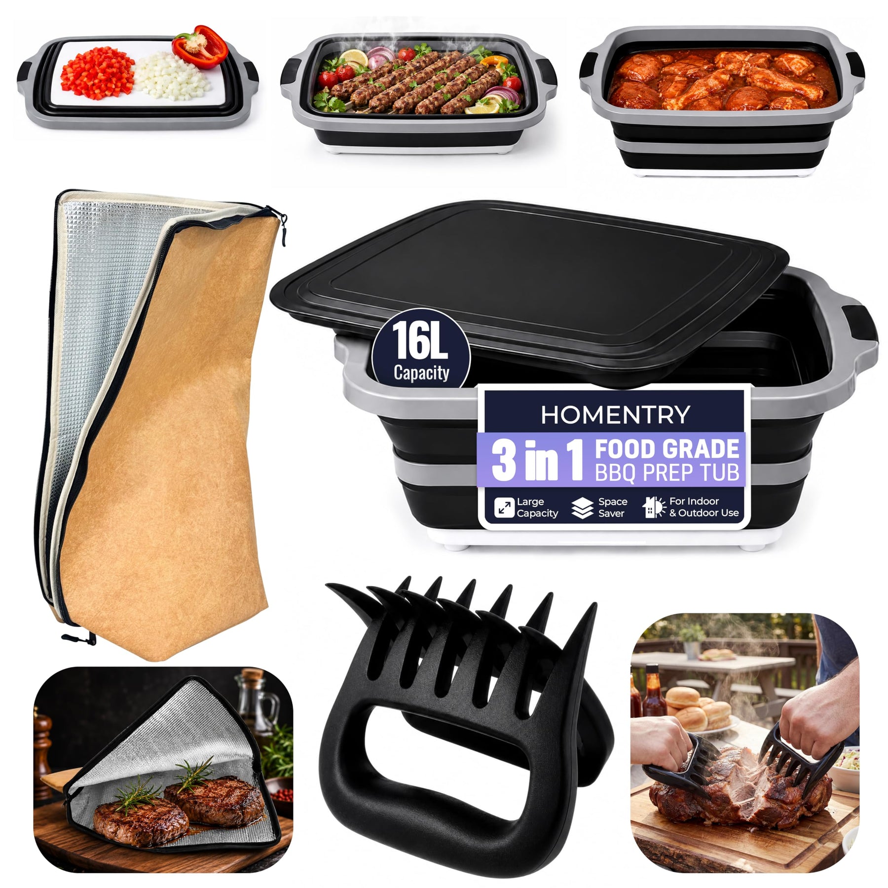 16L Collapsible BBQ Prep Tub