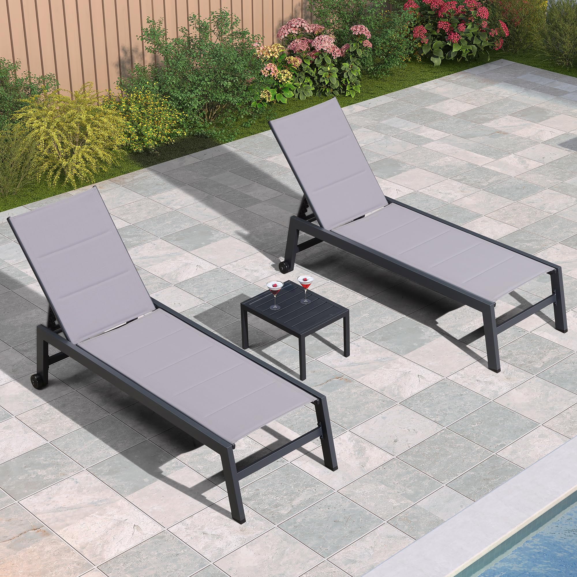 Outdoor Chaise Lounge Set with Table