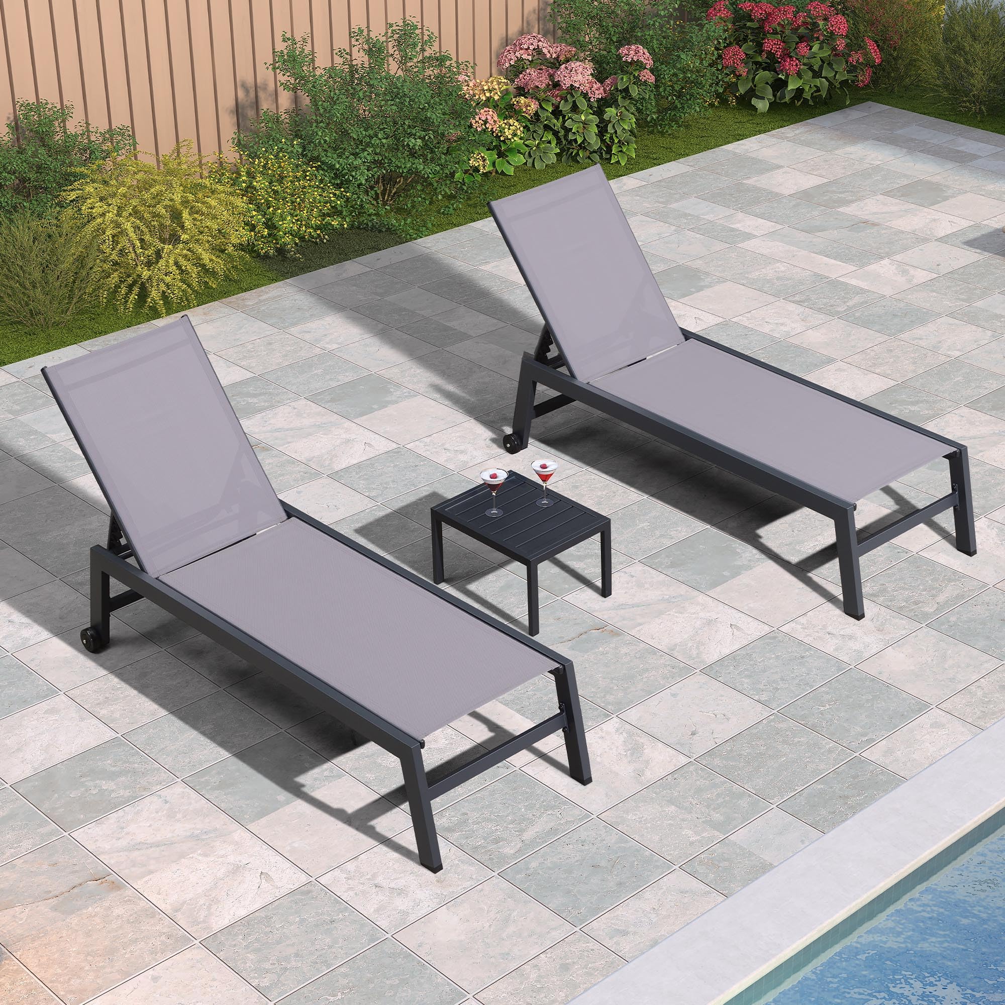 Outdoor Chaise Lounge Set with Table