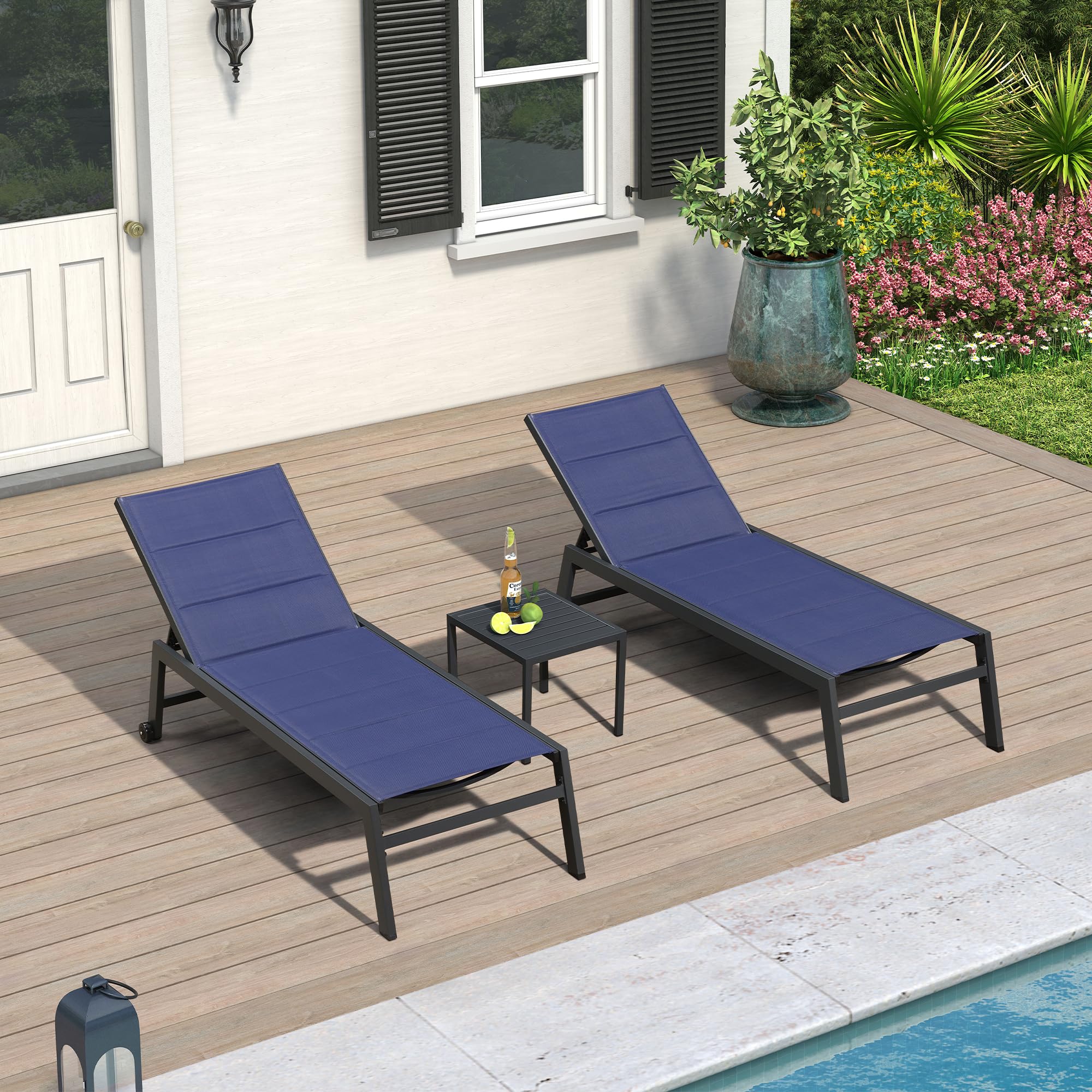 Outdoor Chaise Lounge Set with Table